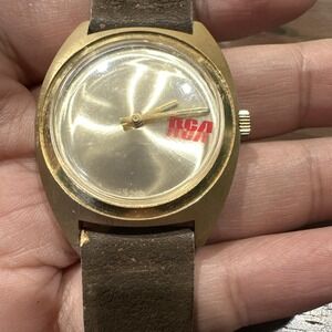 WORKS VINTAGE RCA RADIO CORPORATION ROTATING‎ GOLD TONE WATCH MANUAL WIND RARE